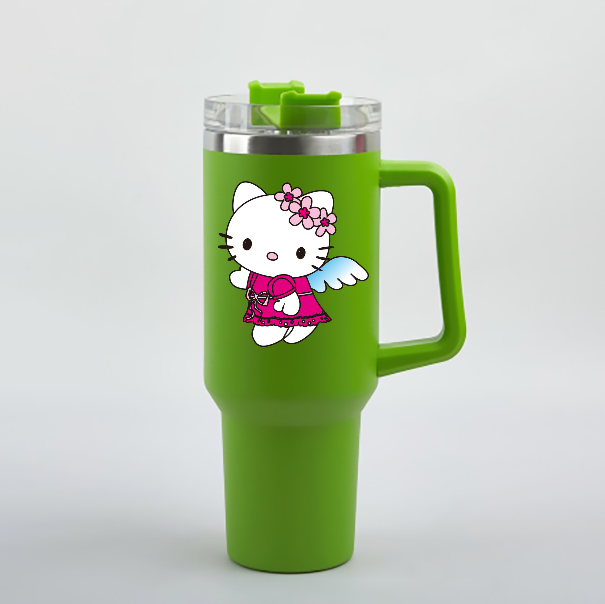 （画像用） Hello Kitty ハローキティ 1200mL車用タンブラー - クリスタルステッカー（プラスチックストロー付き）